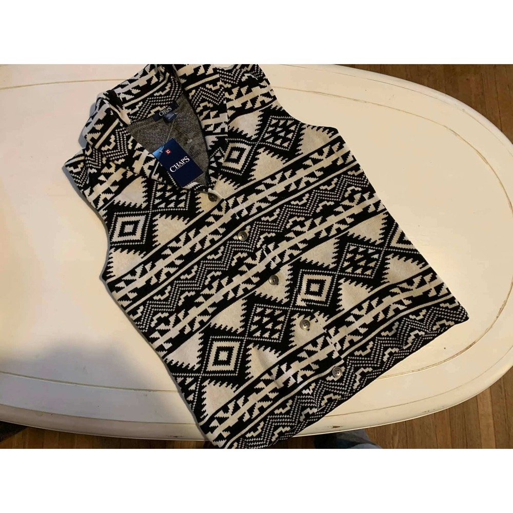 Chaps Southwestern Aztec Knit Sweater Vest Black and White womens Med